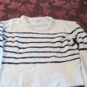 Old Navy Women's Fuzzy Striped Sweater - Cream and Black